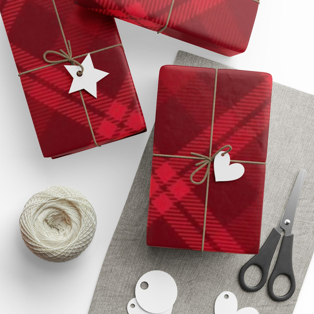 Festive Plaid Wrapping Paper Roll, Christmas Gift Wrap, Holiday Packaging, Rustic Red Wrap, Eco-Friendly Wrapping Paper