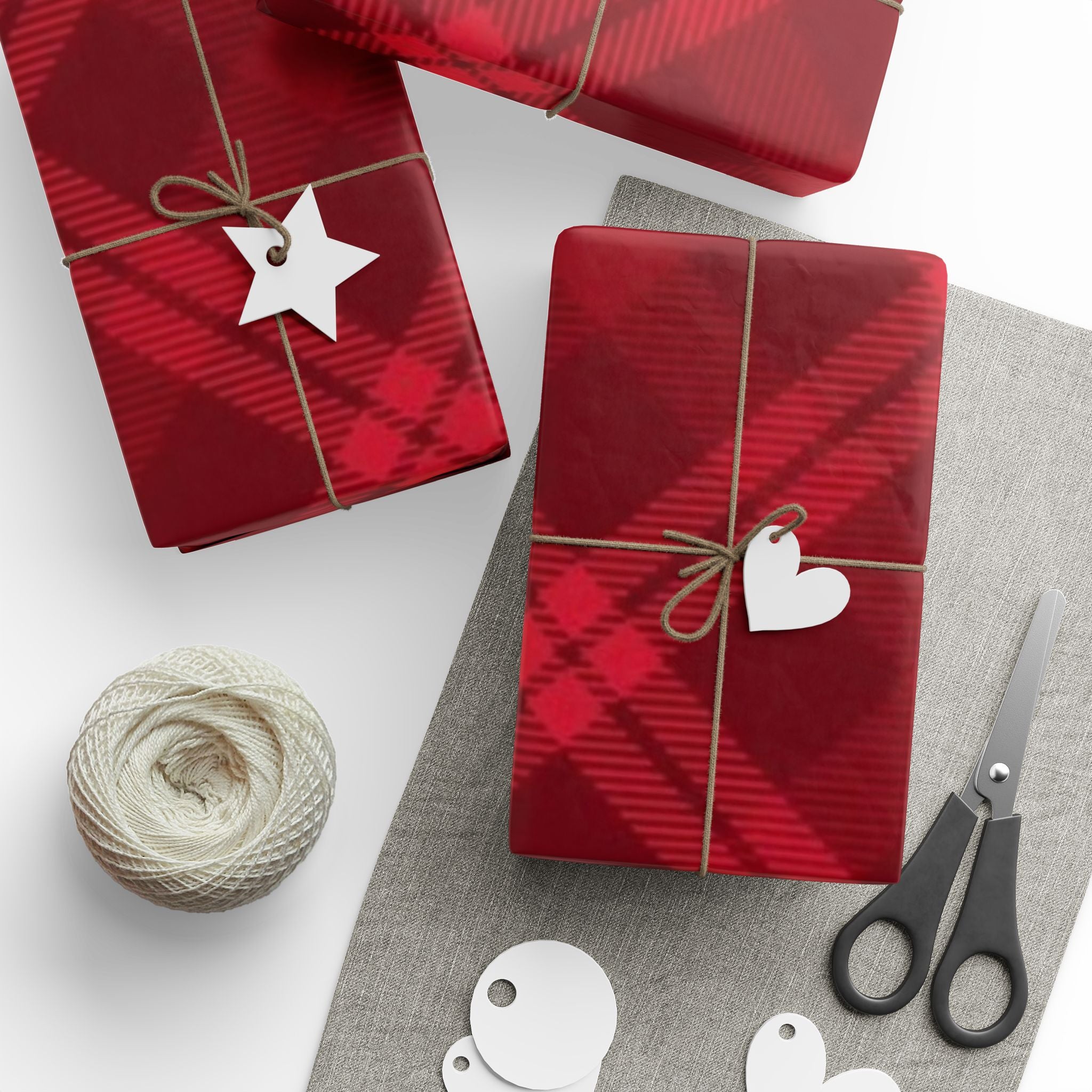 Festive Plaid Wrapping Paper Roll, Christmas Gift Wrap, Holiday Packaging, Rustic Red Wrap, Eco-Friendly Wrapping Paper