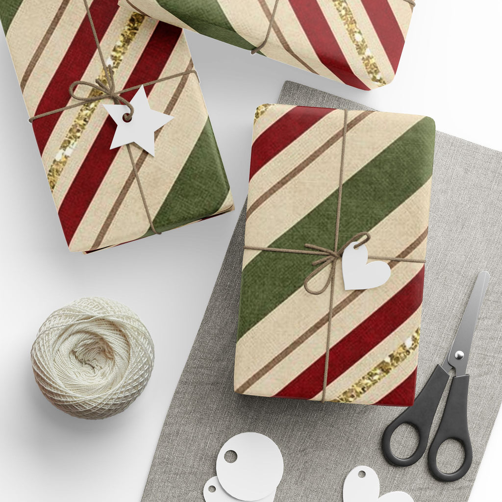 Festive Striped Wrapping Paper, Holiday Gift Wrap, Christmas Wrapping, Eco-Friendly Paper, Seasonal Decor