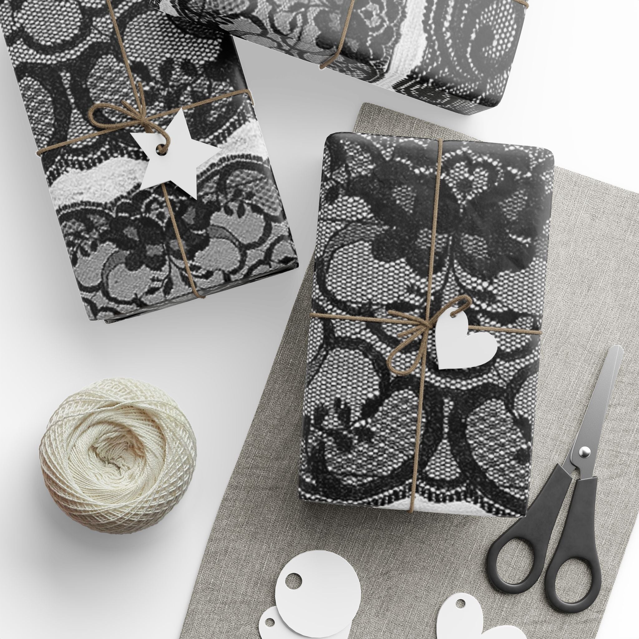 Elegant Lace Black and White Wrapping Paper, Gift Wrap for Weddings, Birthdays, Holidays, DIY Projects, Party Decor