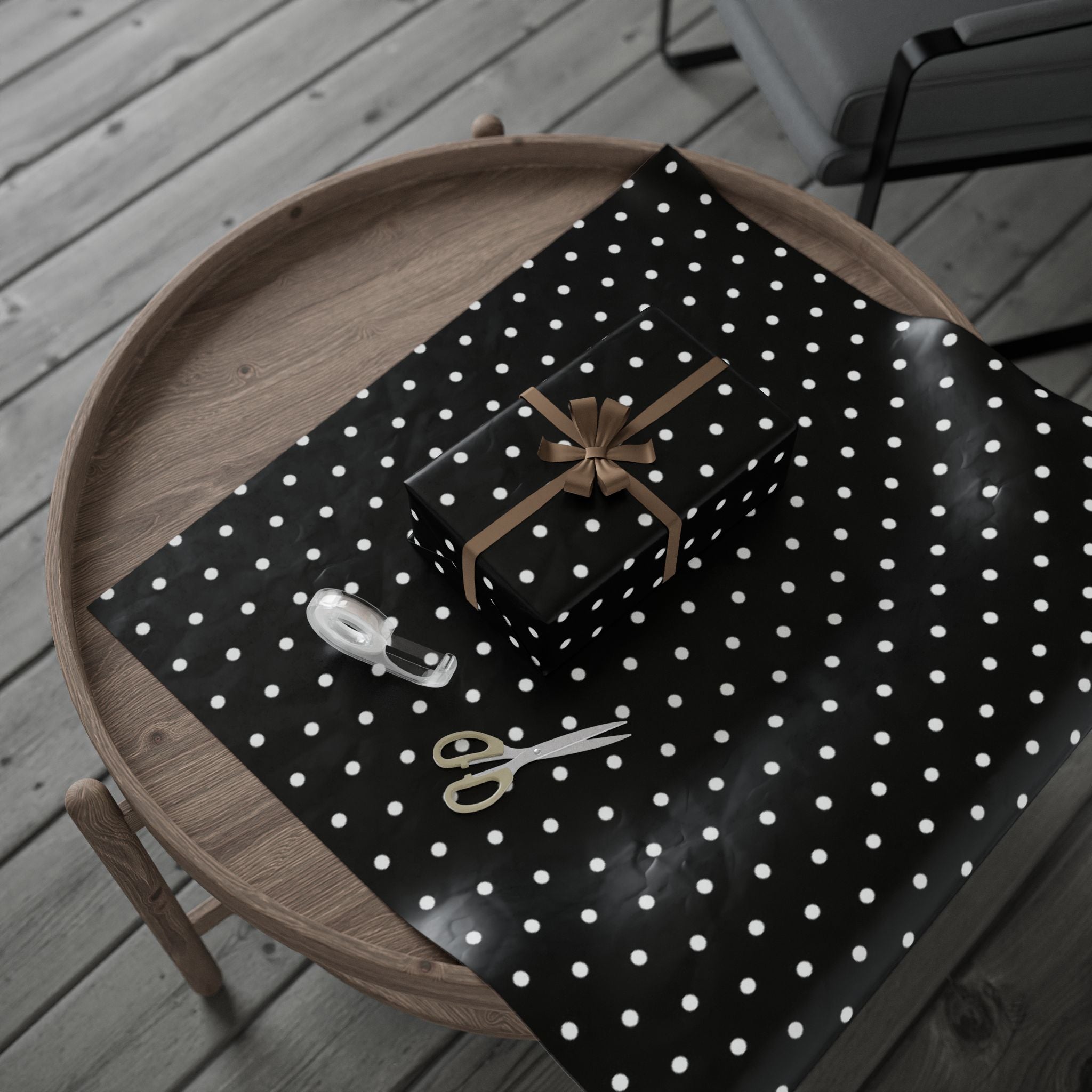 Stylish Polka Dot Wrapping Paper, Gift Wrap for Birthdays, Holidays, Parties, Elegant Black and White Design, Versatile Gift Packaging