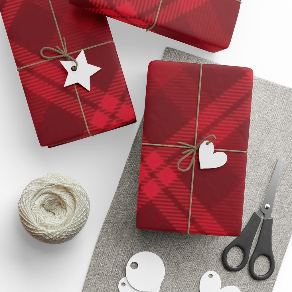 Festive Plaid Wrapping Paper Roll, Christmas Gift Wrap, Holiday Packaging, Rustic Red Wrap, Eco-Friendly Wrapping Paper