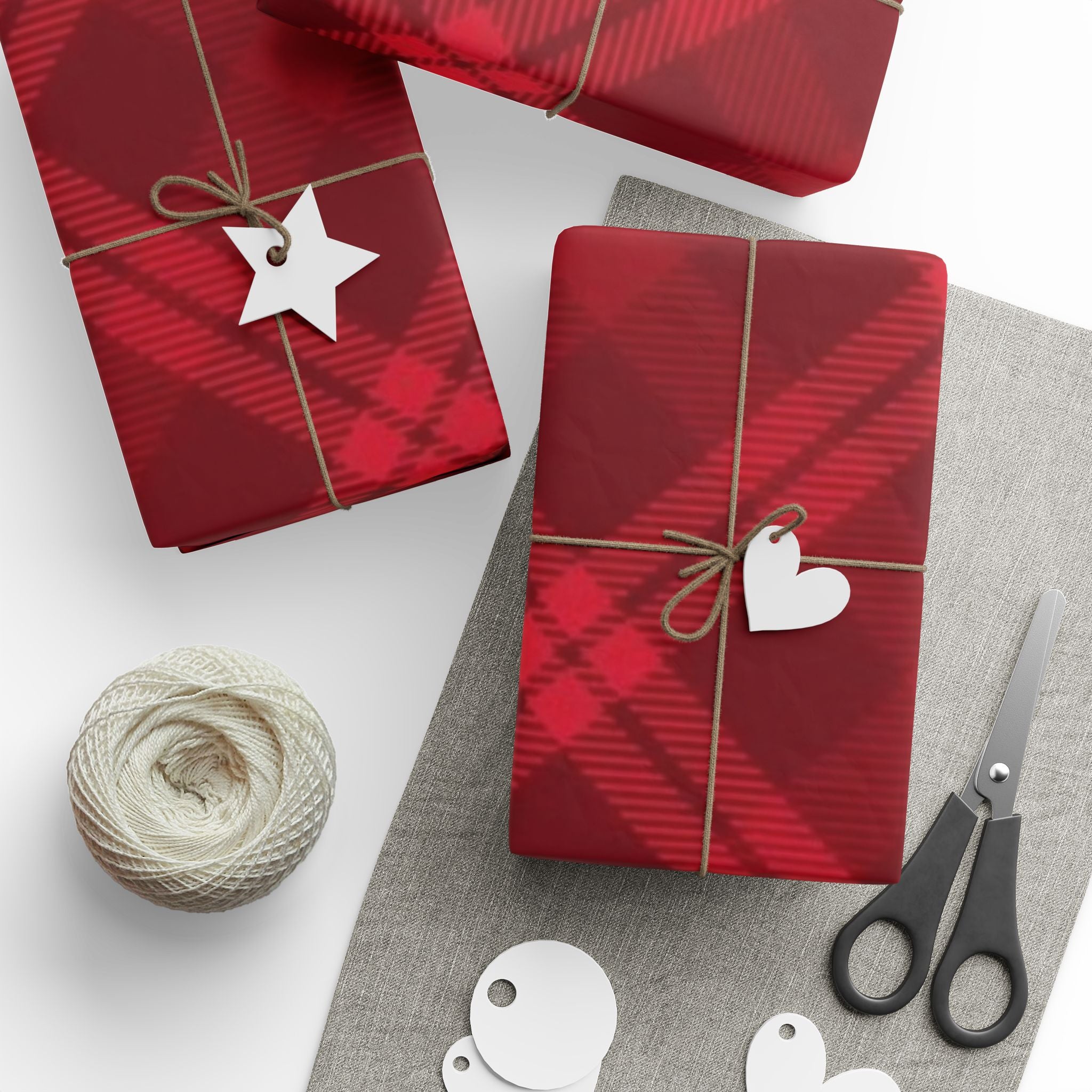 Festive Plaid Wrapping Paper Roll, Christmas Gift Wrap, Holiday Packaging, Rustic Red Wrap, Eco-Friendly Wrapping Paper