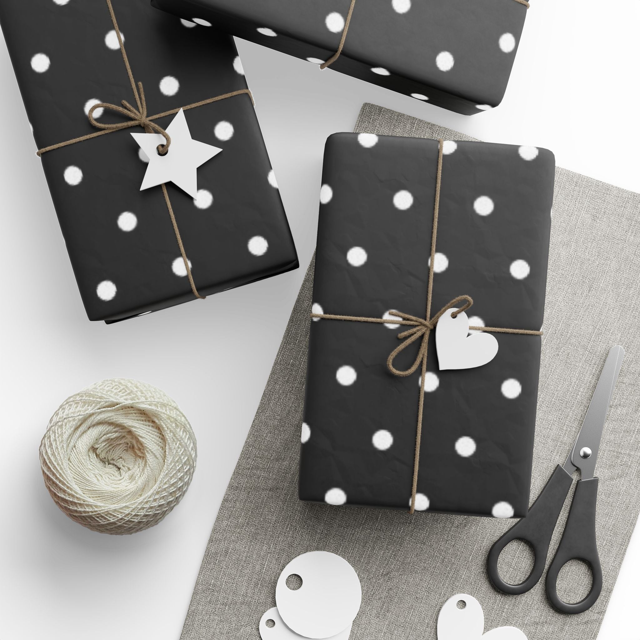 Stylish Polka Dot Wrapping Paper, Gift Wrap for Birthdays, Holidays, Parties, Elegant Black and White Design, Versatile Gift Packaging