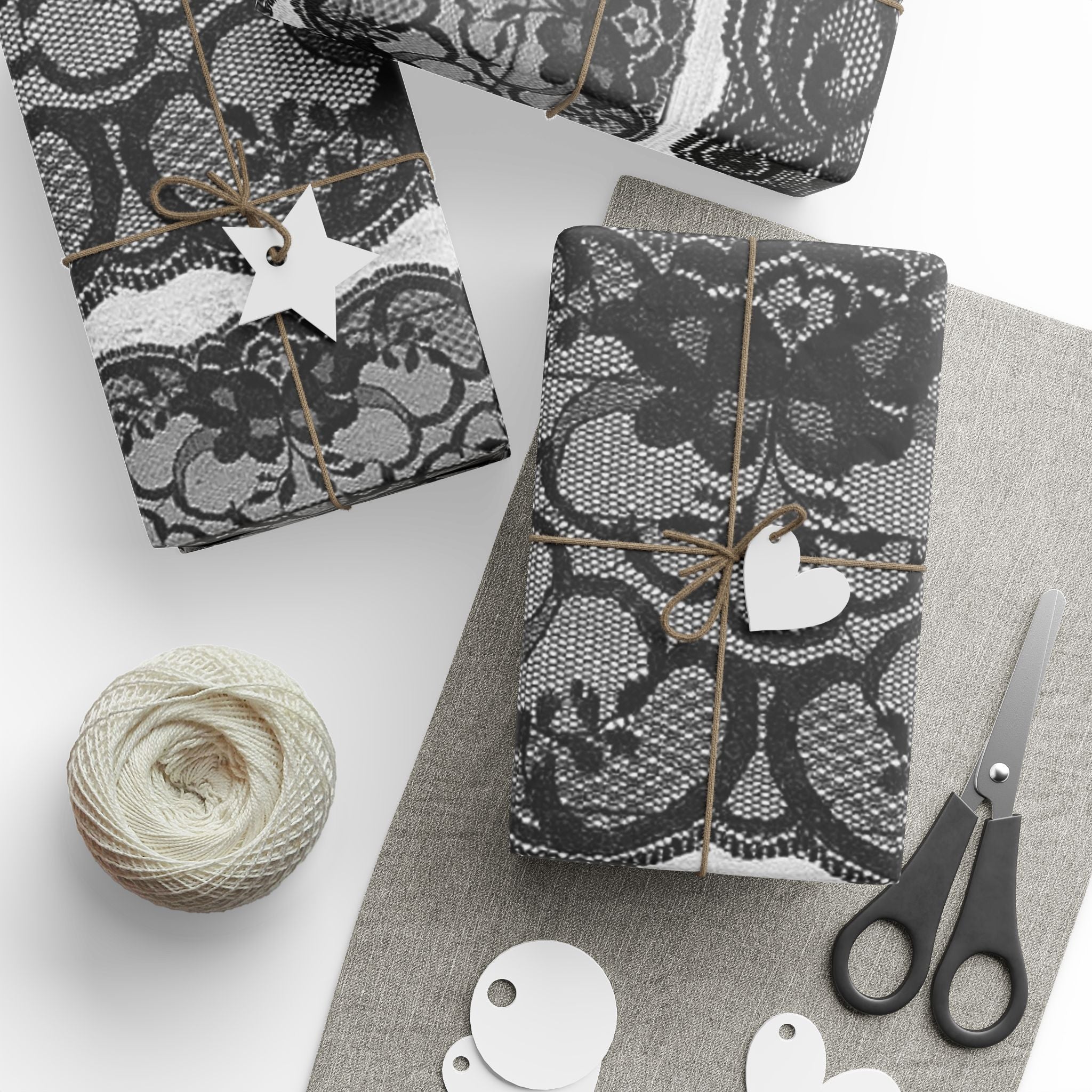 Elegant Lace Black and White Wrapping Paper, Gift Wrap for Weddings, Birthdays, Holidays, DIY Projects, Party Decor