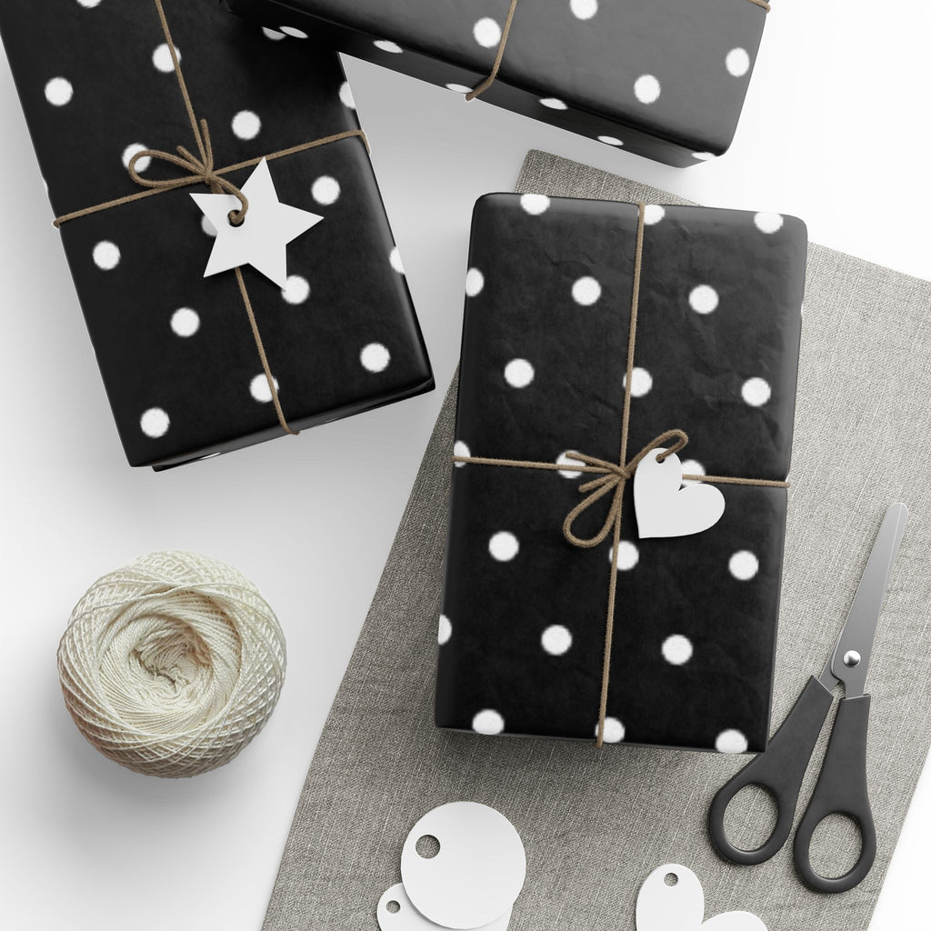 Stylish Polka Dot Wrapping Paper, Gift Wrap for Birthdays, Holidays, Parties, Elegant Black and White Design, Versatile Gift Packaging