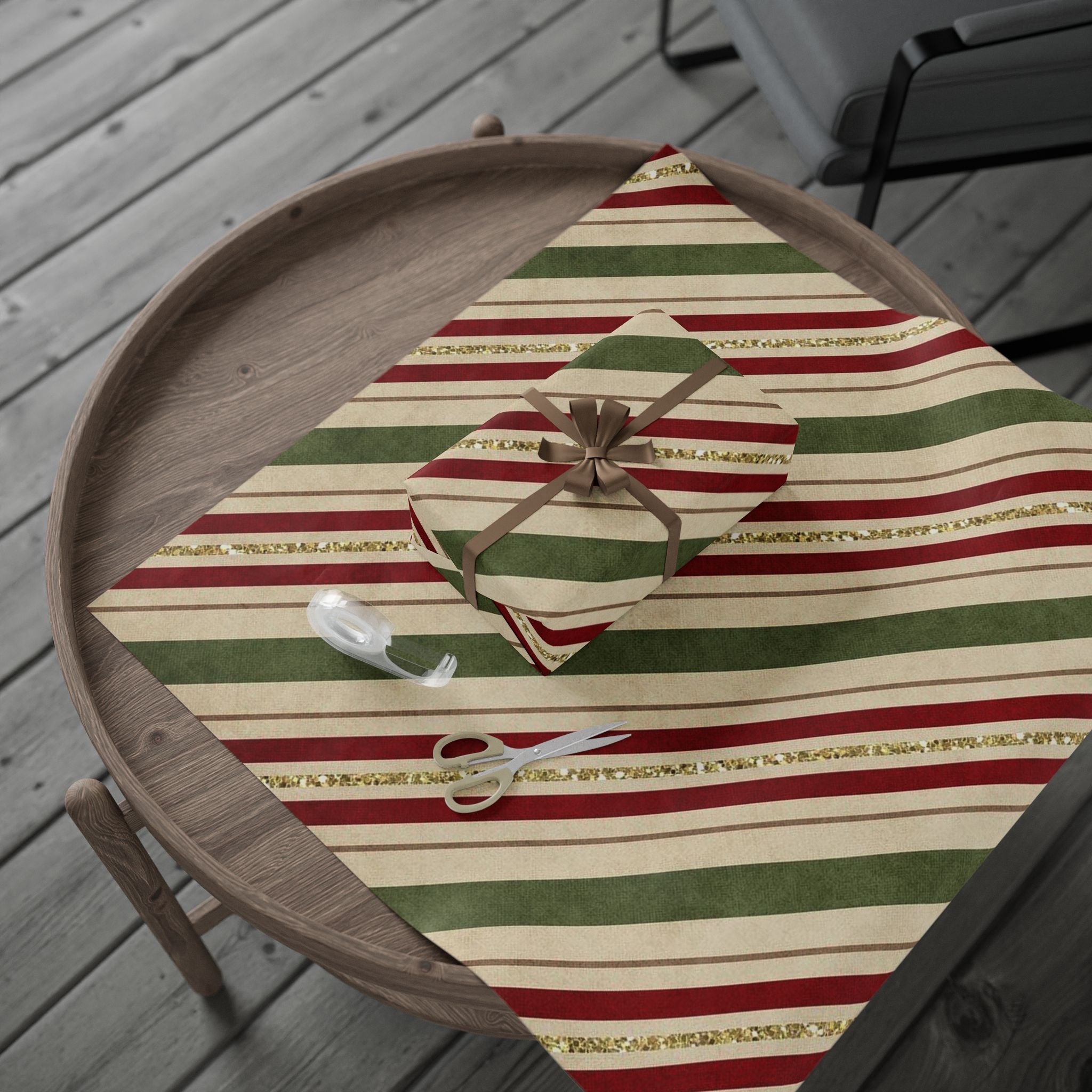 Festive Striped Wrapping Paper, Holiday Gift Wrap, Christmas Wrapping, Eco-Friendly Paper, Seasonal Decor